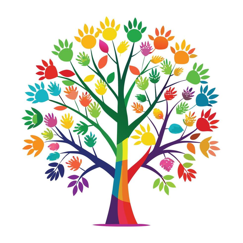 Childhood Tree Rainbow Handprint Design vector