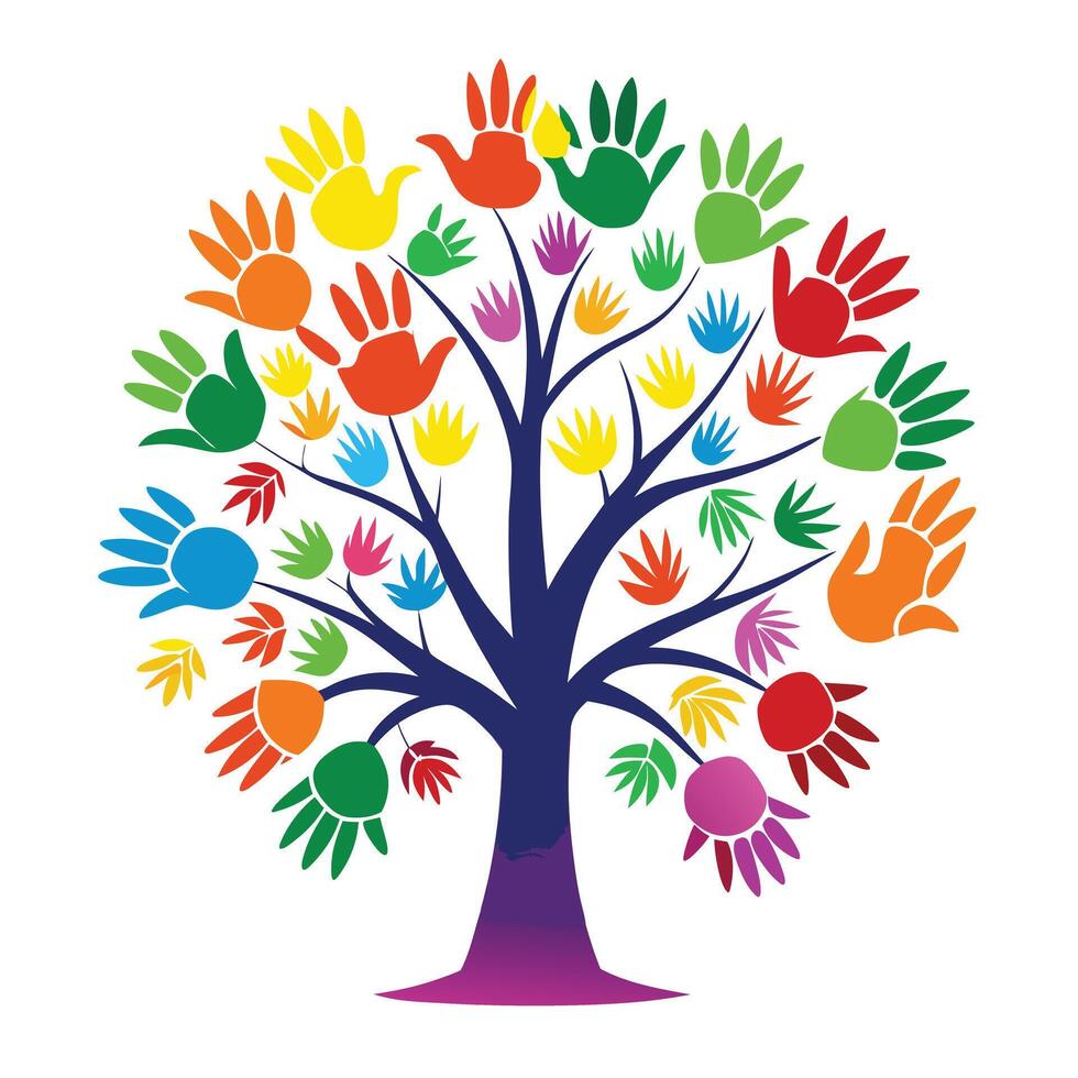 Colorful Tree Rainbow Handprint Leaves vector