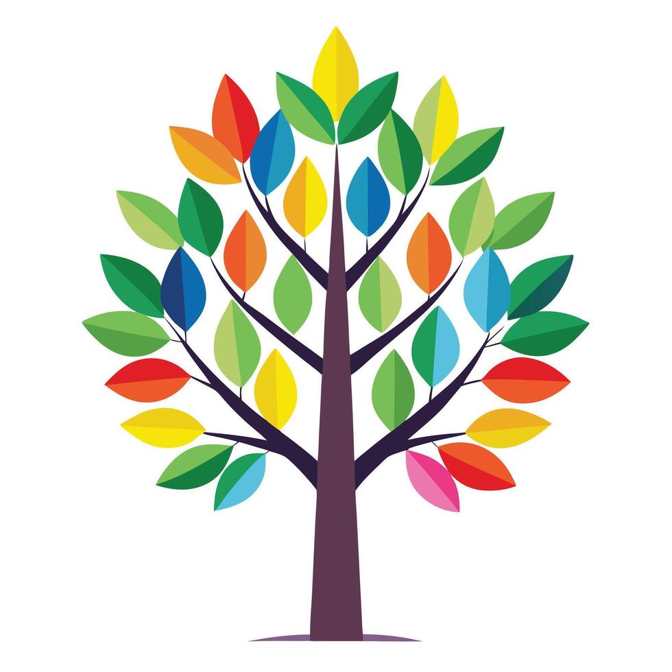 Vibrant Tree Rainbow Colored Leaves vector