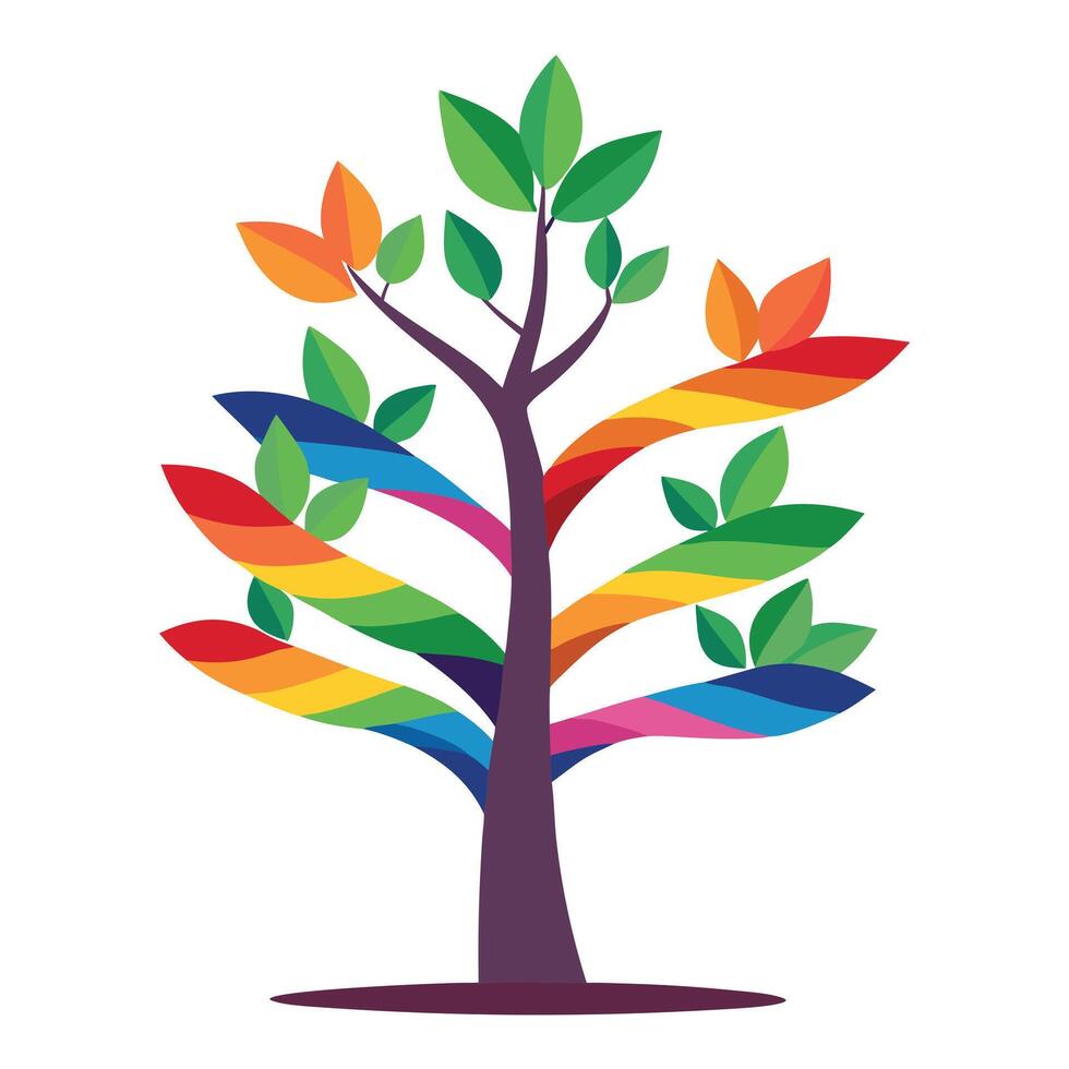 Rainbow Ribbon Tree Colorful Leaves Creation vector