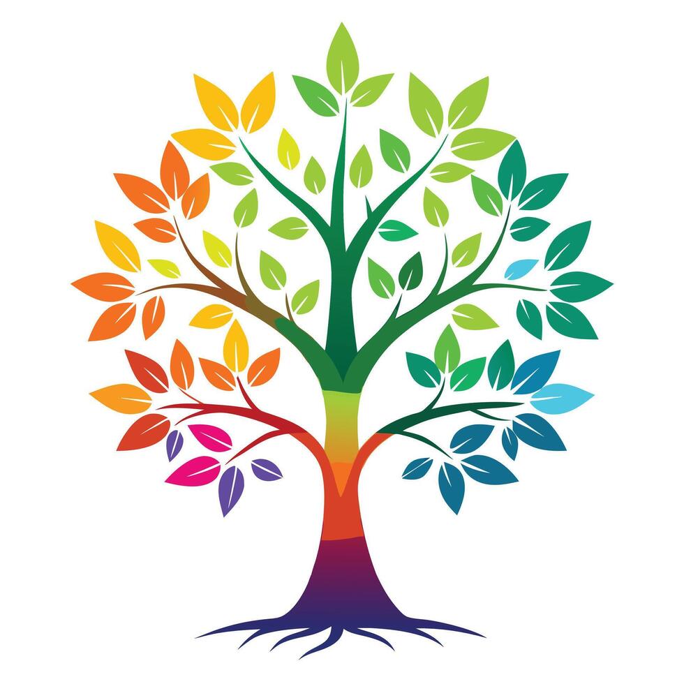Colorful Tree Rainbow Gradient Leaves Generation vector