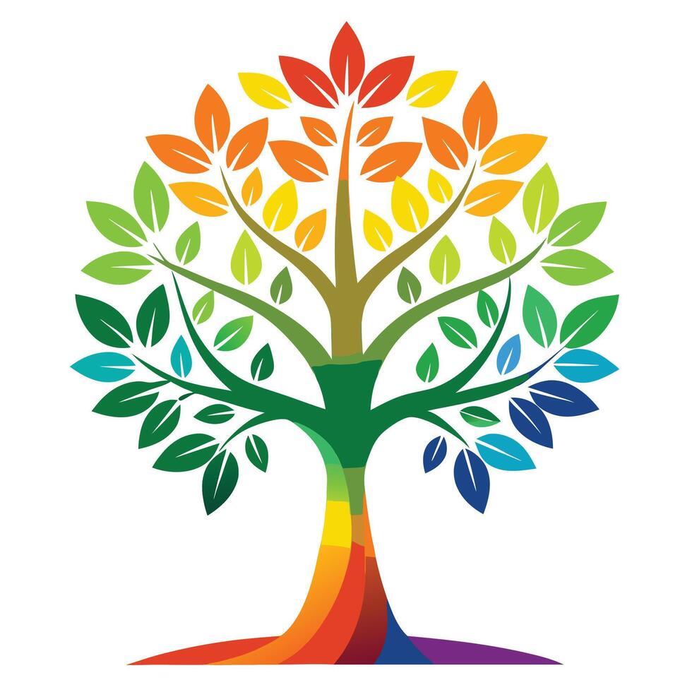 Abstract Tree Rainbow Gradient Leaves Generation vector