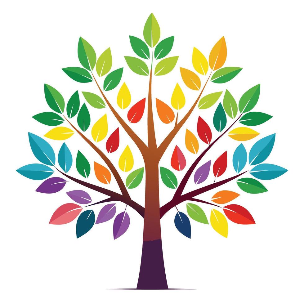 Creative Tree Rainbow Gradient Leaves Generation and isolated background vector