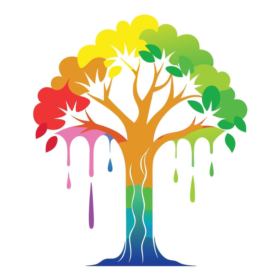 Colorful Design Tree Rainbow Leaves Melting Down vector