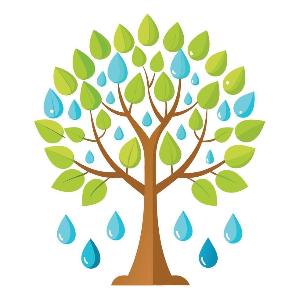 Weather Tree Raindrop and Umbrella Leaves vector