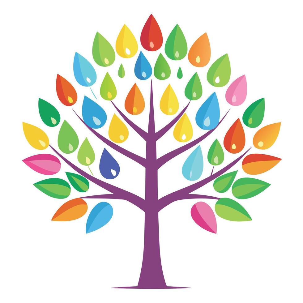 Weather Tree Rainbow and Raindrop Leaves vector