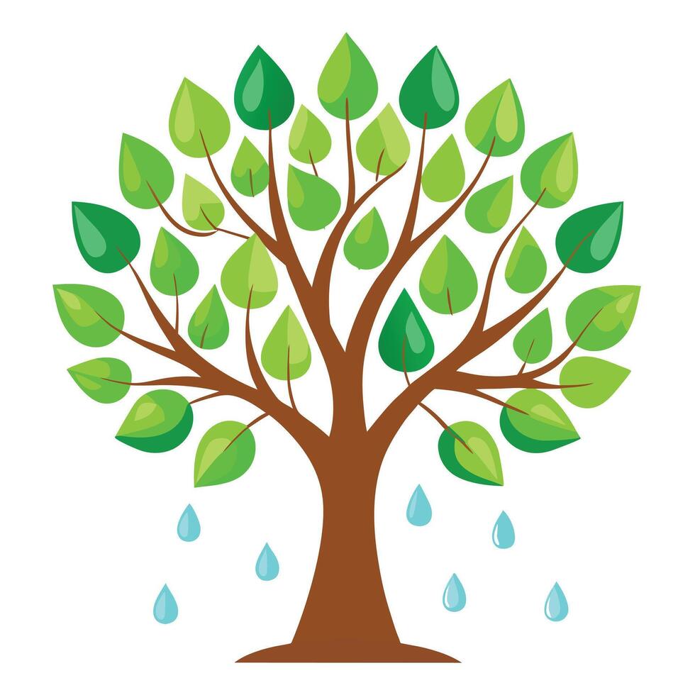 Water Tree Raindrop Shaped Leaf Design vector
