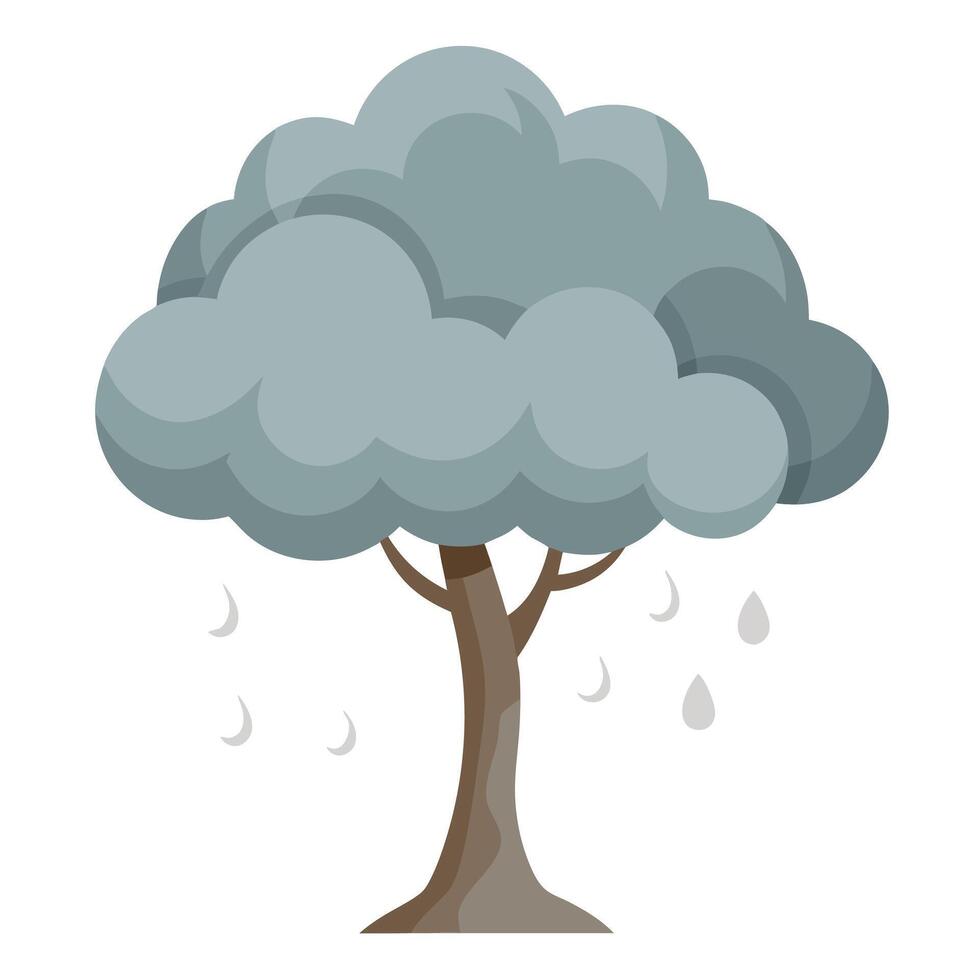 Rain Tree Flat Rainy Cloud Design vector