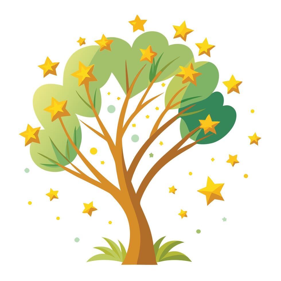 Designed Tree Flat Shooting Star Leaves vector