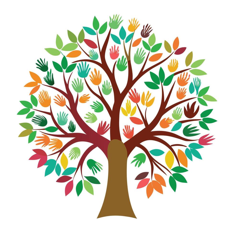 Human Tree Flat Handprint Leaves vector