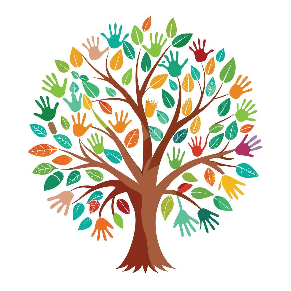 Art Tree Simple Handprint Leaf Design vector