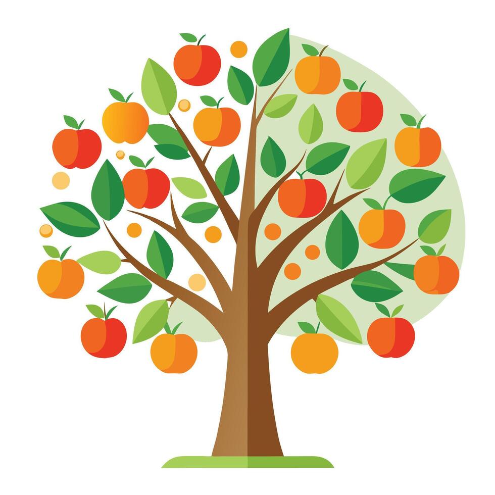 Designed Tree Flat Sliced Fruit Leaves vector