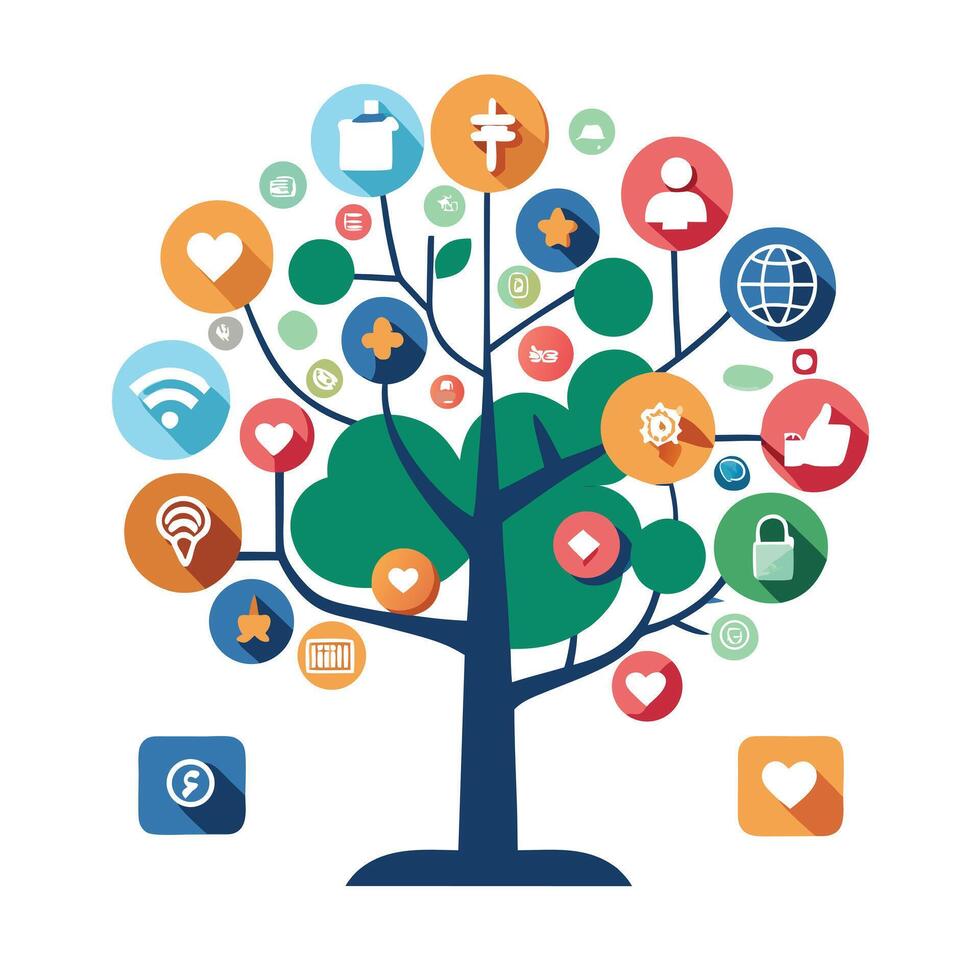 Internet Tree Social Media Icons as Foliage Generation vector