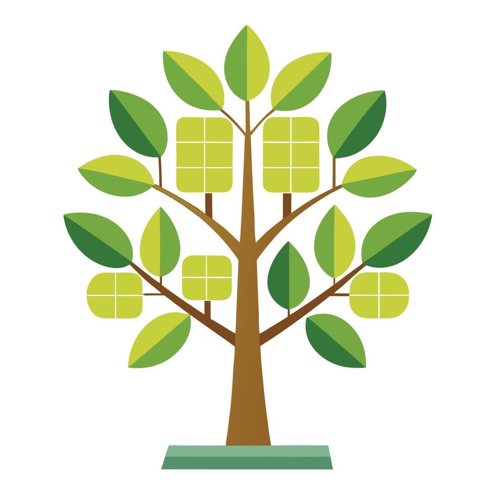 Technology Tree Solar Panel Leaf Design and isolated background vector