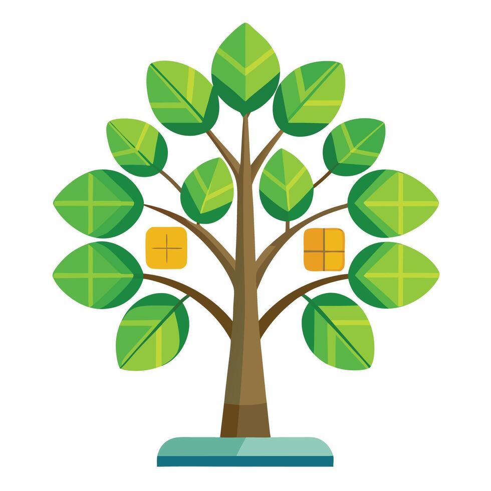Energy Tree Flat Solar Panel Leaves Design vector