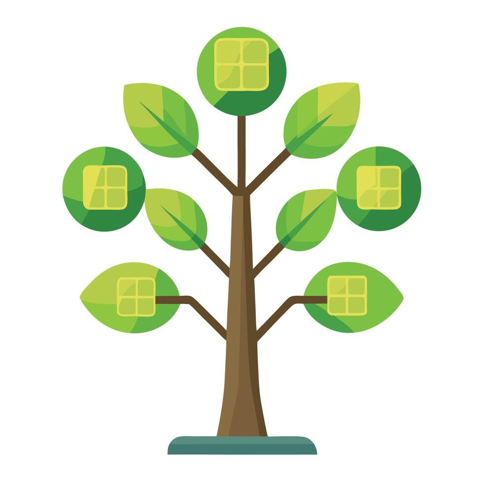Sustainable Tree Solar Panels as Leaf Design vector