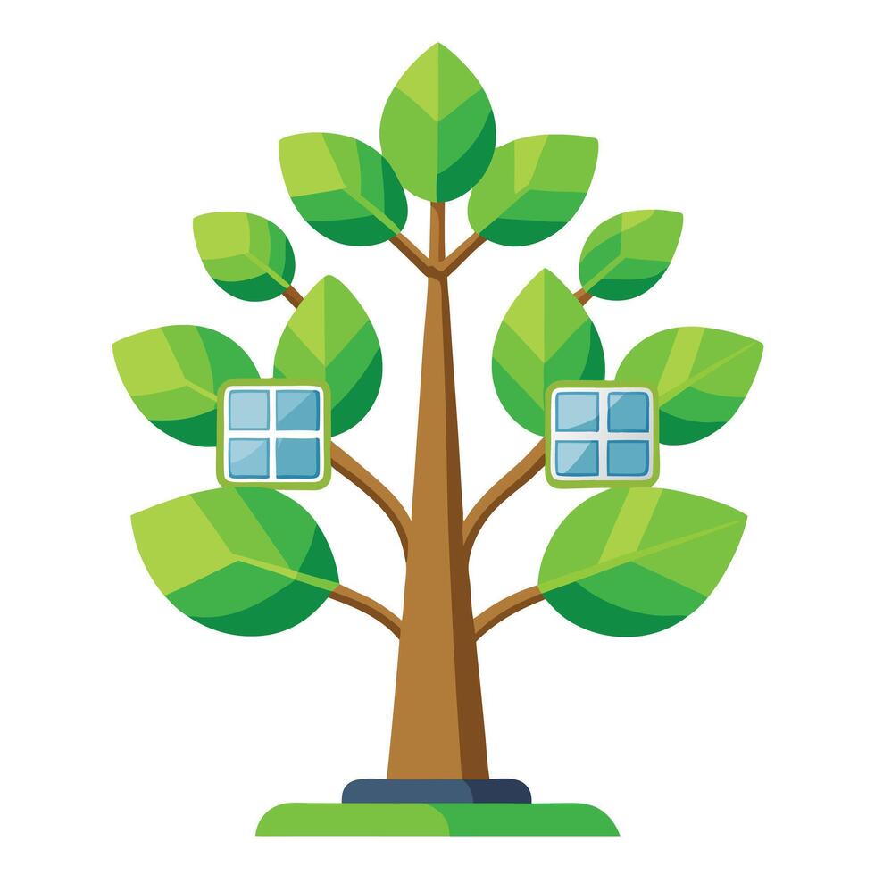 Technology Tree Solar Panels as Leaf Design vector