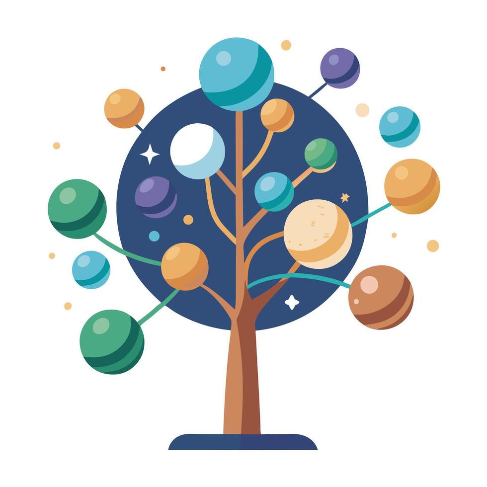 Designed Tree Flat Solar System Leaves vector