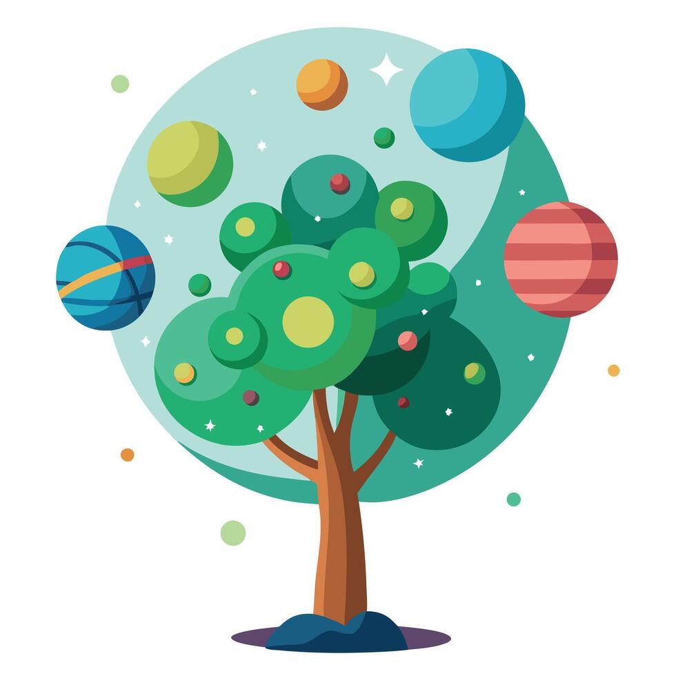 Planet Tree Solar System Planets as Leaves vector