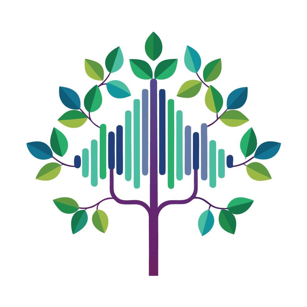 Audio Tree Sound Wave Pattern on Leaves vector