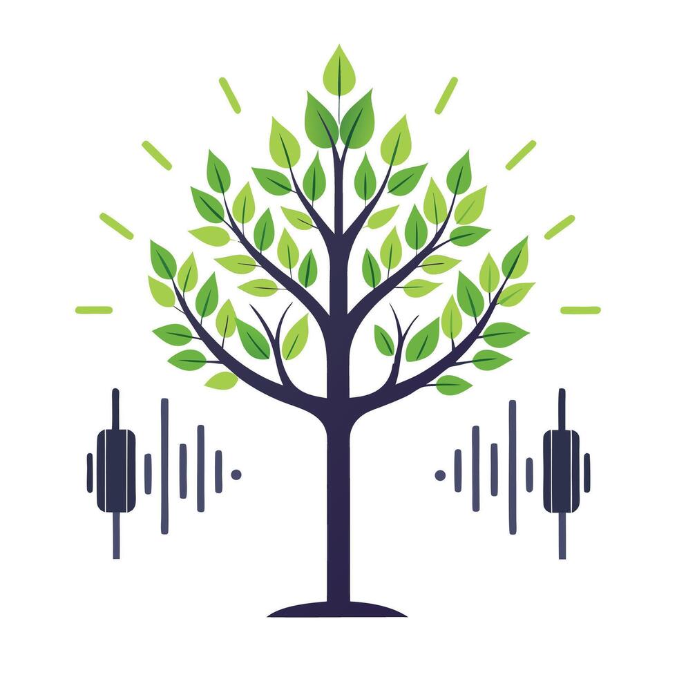 Designed Tree Soundwave Shaped Branches vector