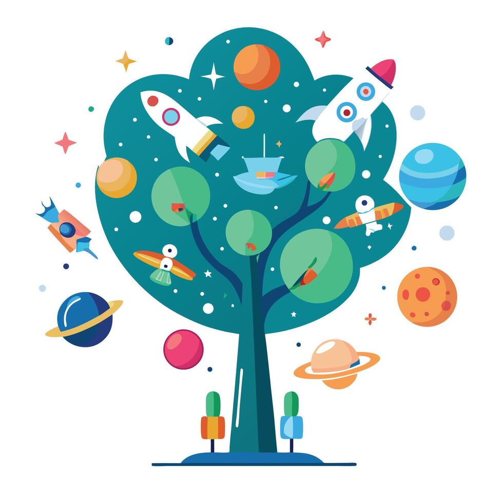Cosmos Tree Space Exploration Foliage vector