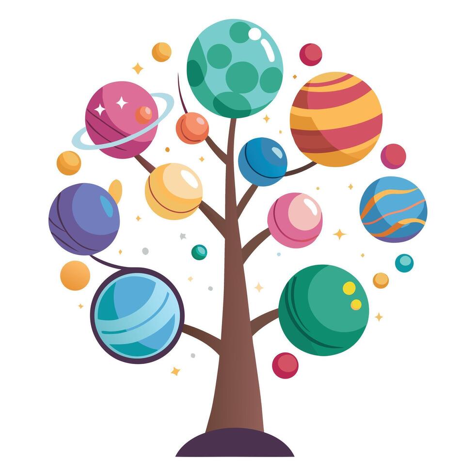 Astronomy Tree Space Themed Planets for Foliage vector