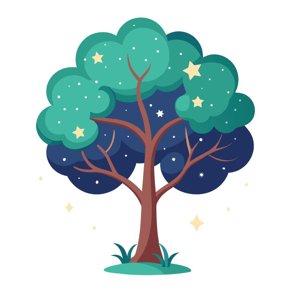 Celestial Tree Sparkling Star Leaves vector