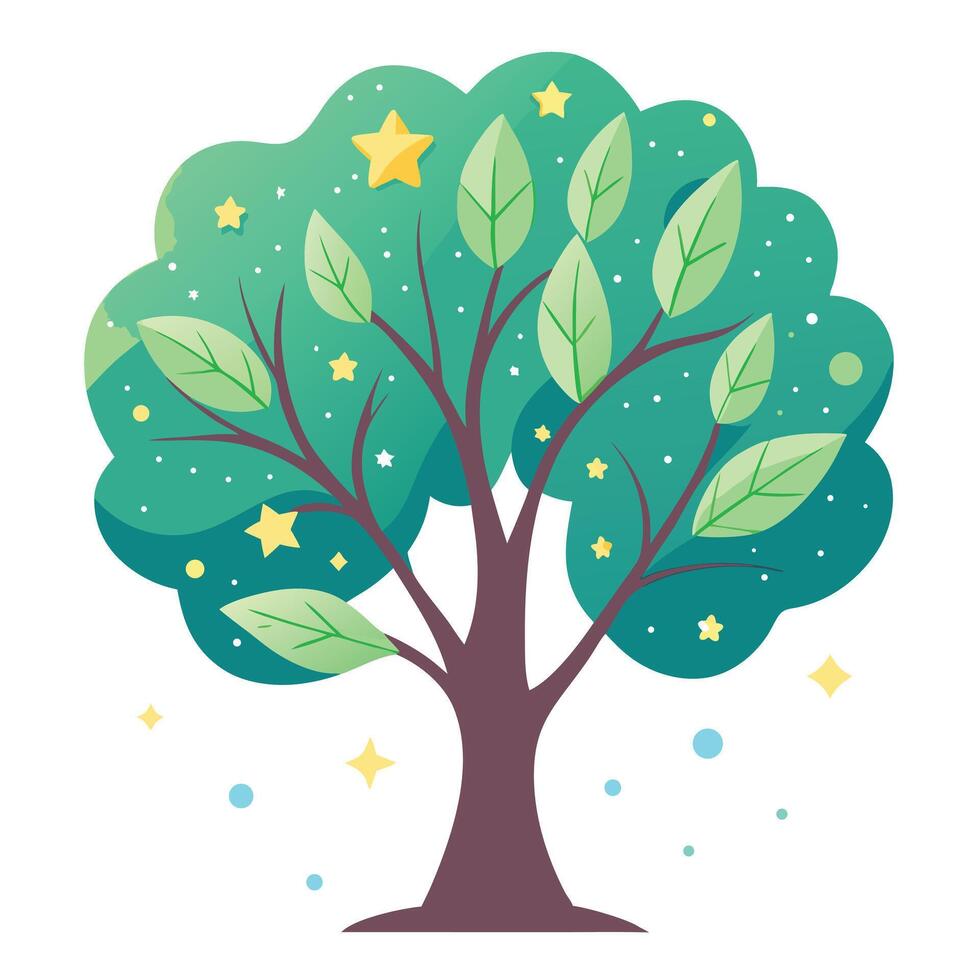 Night Tree Sparkling Star Leaf Design vector