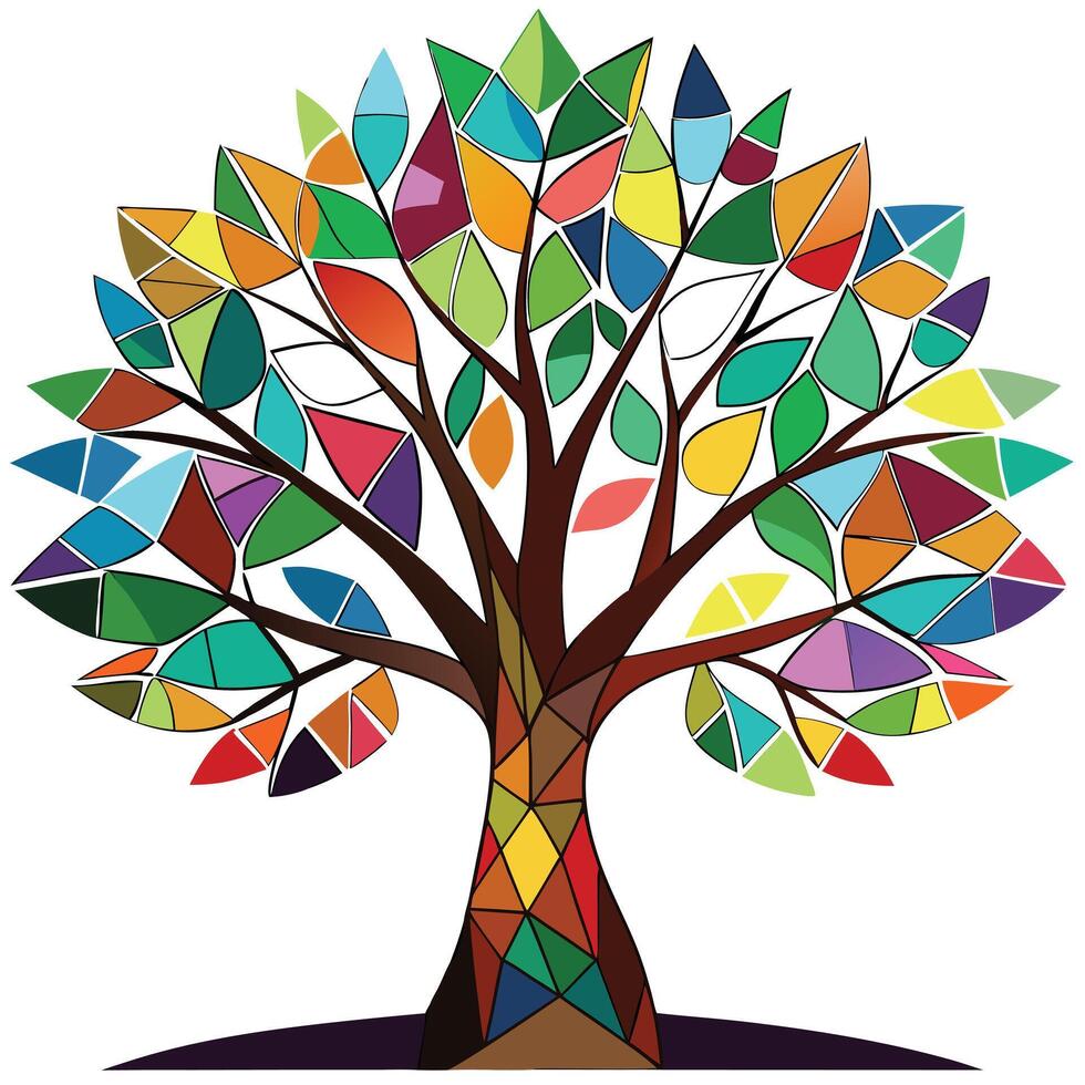 Art Tree Stained Glass Leaf Patterns vector