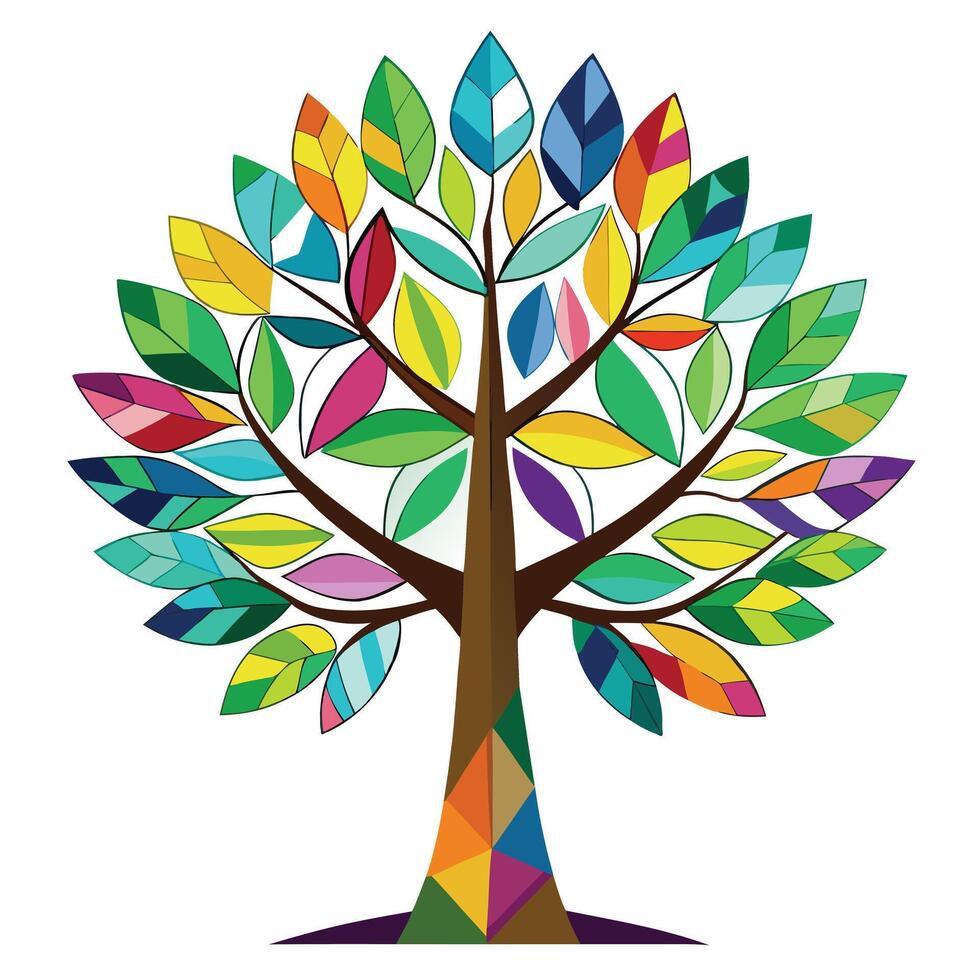 Colorful Tree Stained Glass Leaf Design vector