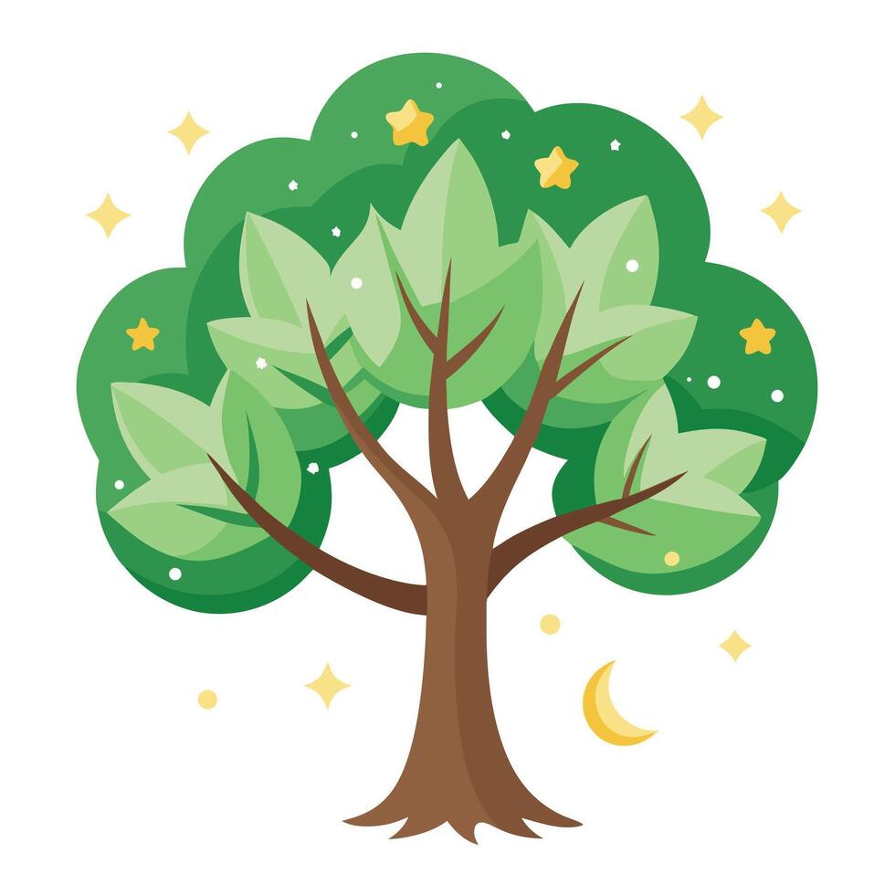 Celestial Tree Star and Moon Foliage vector