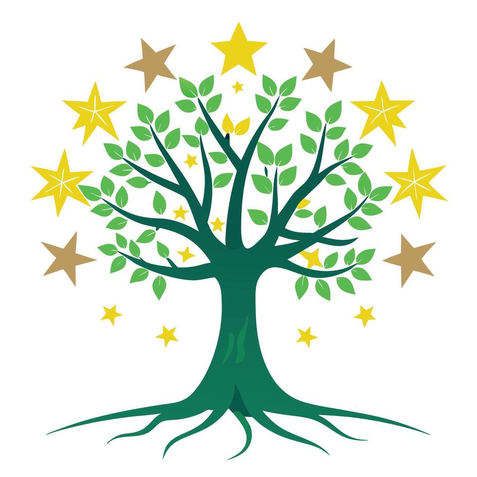 Designed Tree Flat Star Shaped Roots vector