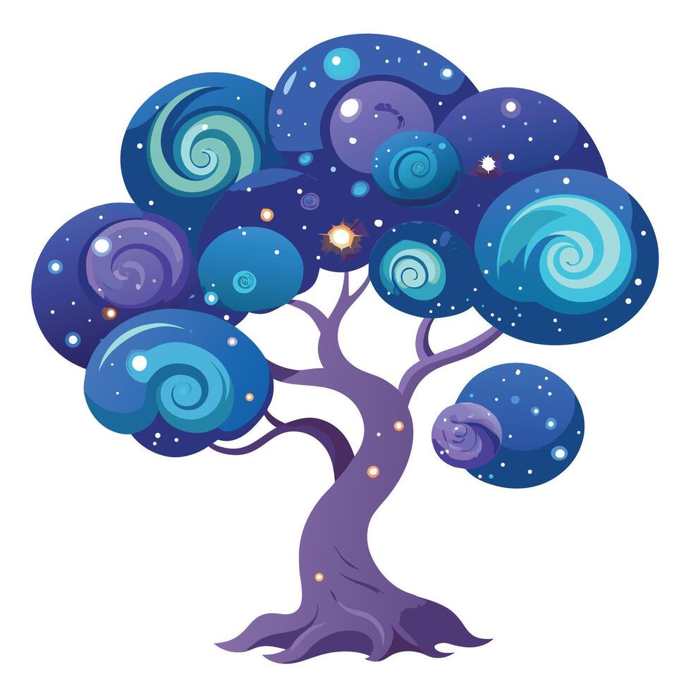 Galaxy Tree Flat Starry Leaves vector