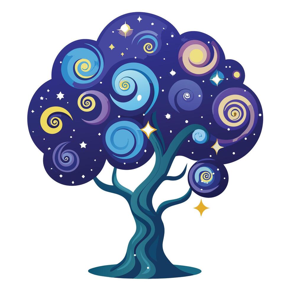 Designed Tree Flat Starry Galaxy Leaves vector