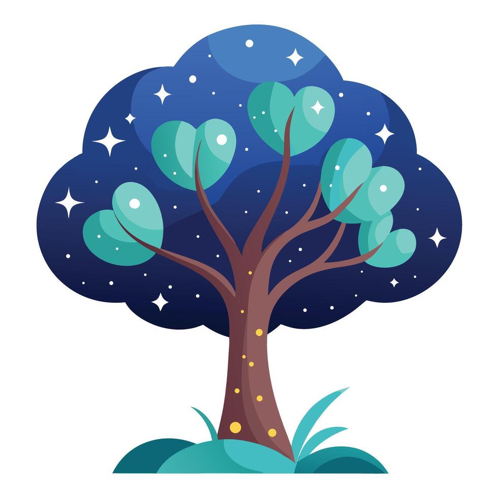 Night Tree Starry Night Leaf Design and isolated background vector
