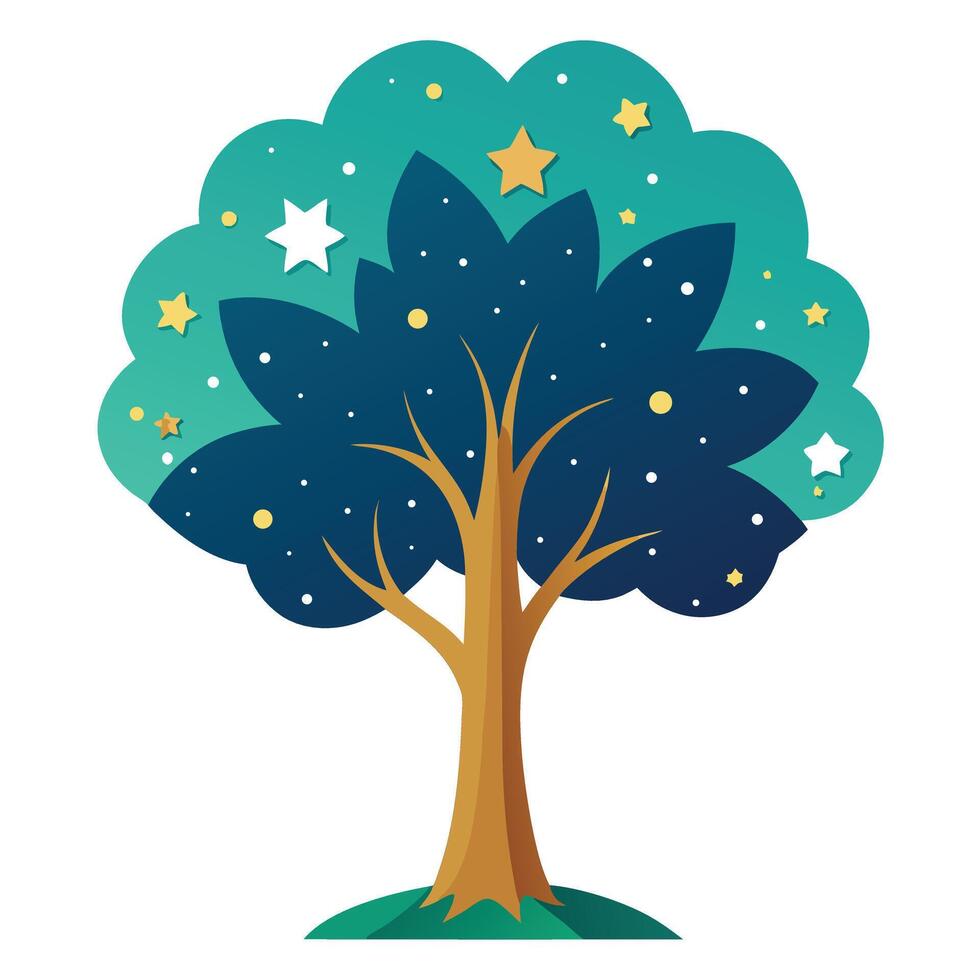 Designed Tree Flat Starry Night Leaves vector