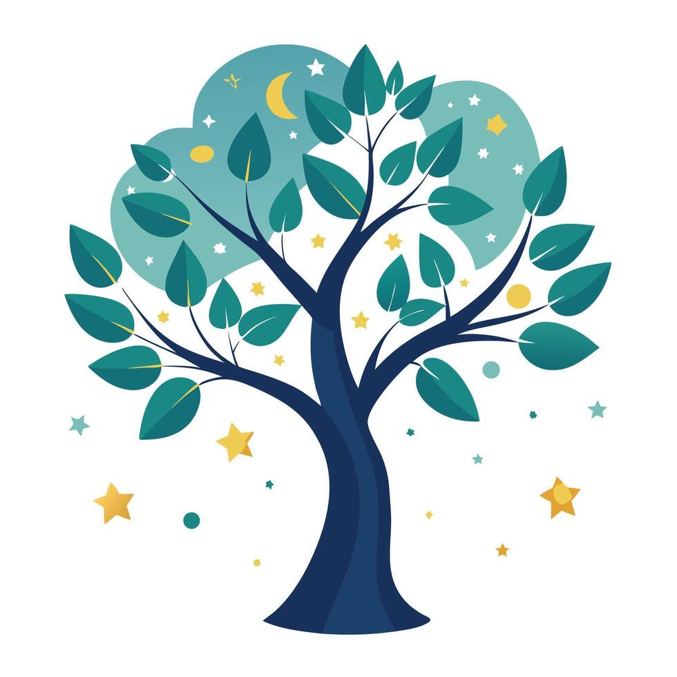 Designed Tree Stars and Moon as Leaves vector