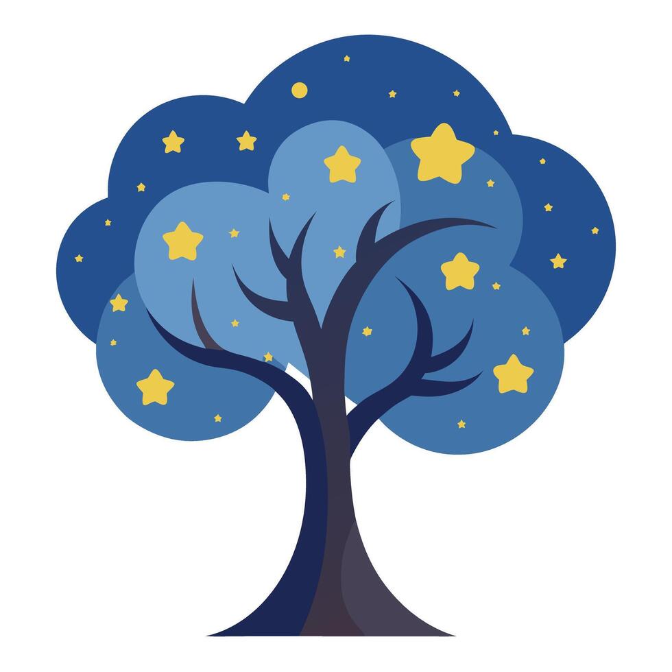 Night Sky Tree Stars and Moon Foliage vector