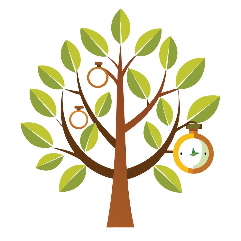 Time Tree Stopwatch and Clock Leaves vector