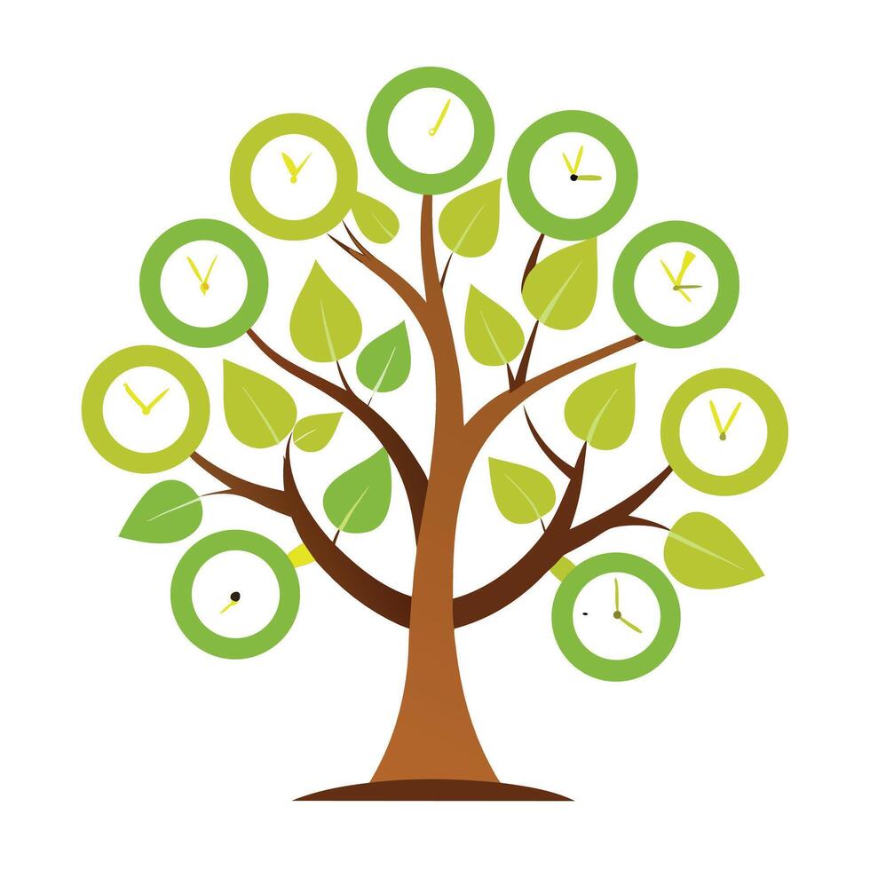 Clock Tree Stopwatch and Clock Leaf Design vector
