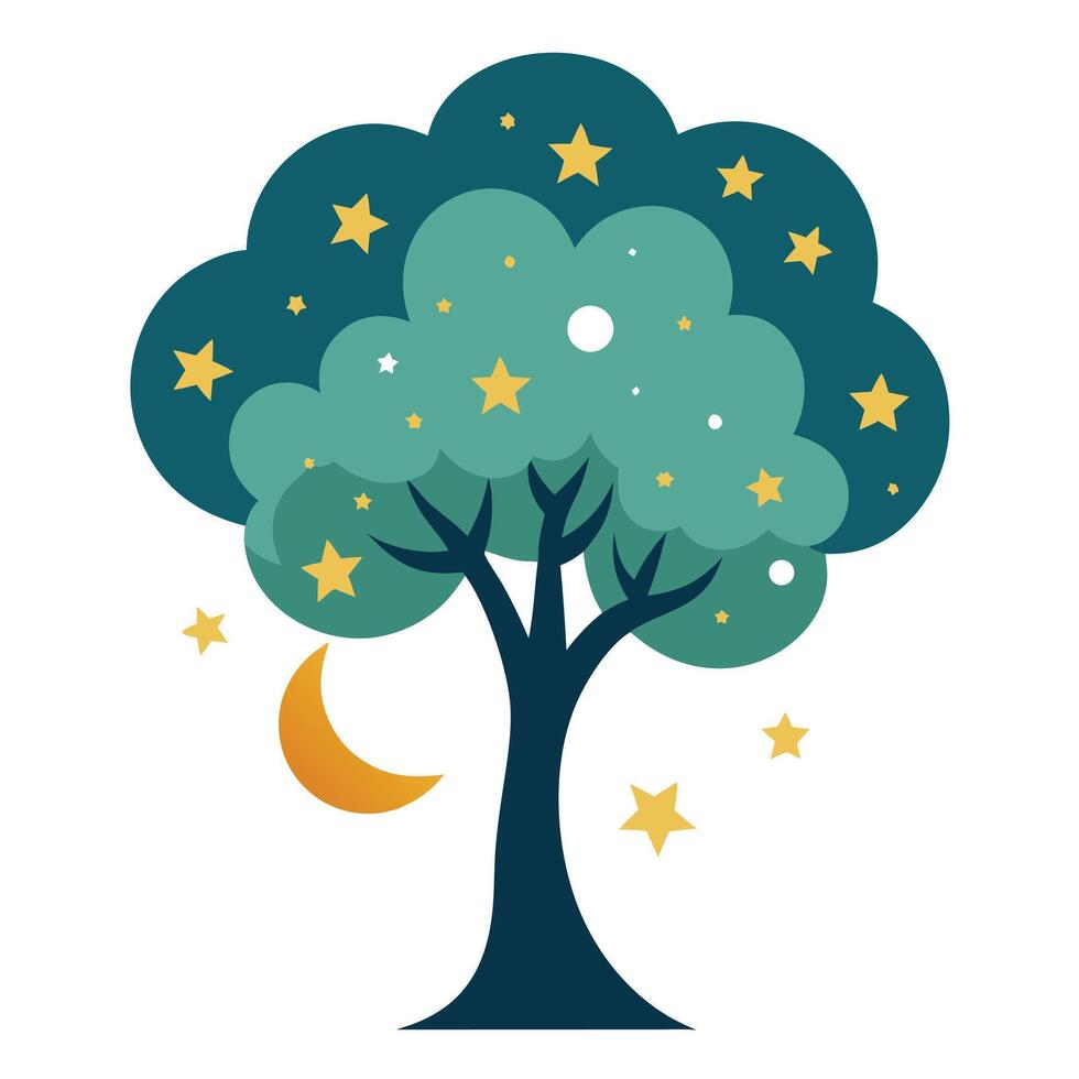 Star and Moon Tree Celestial Leaves vector
