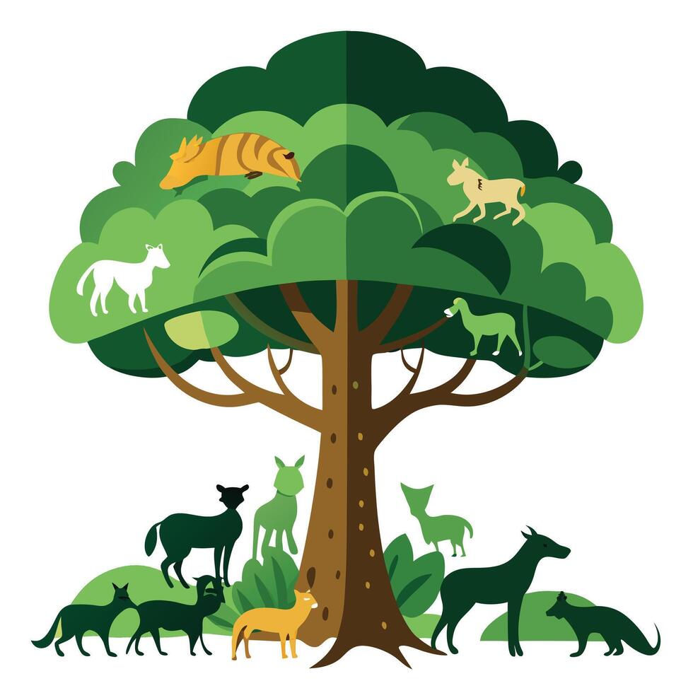 Nature Tree Hidden Animal Silhouette Design vector