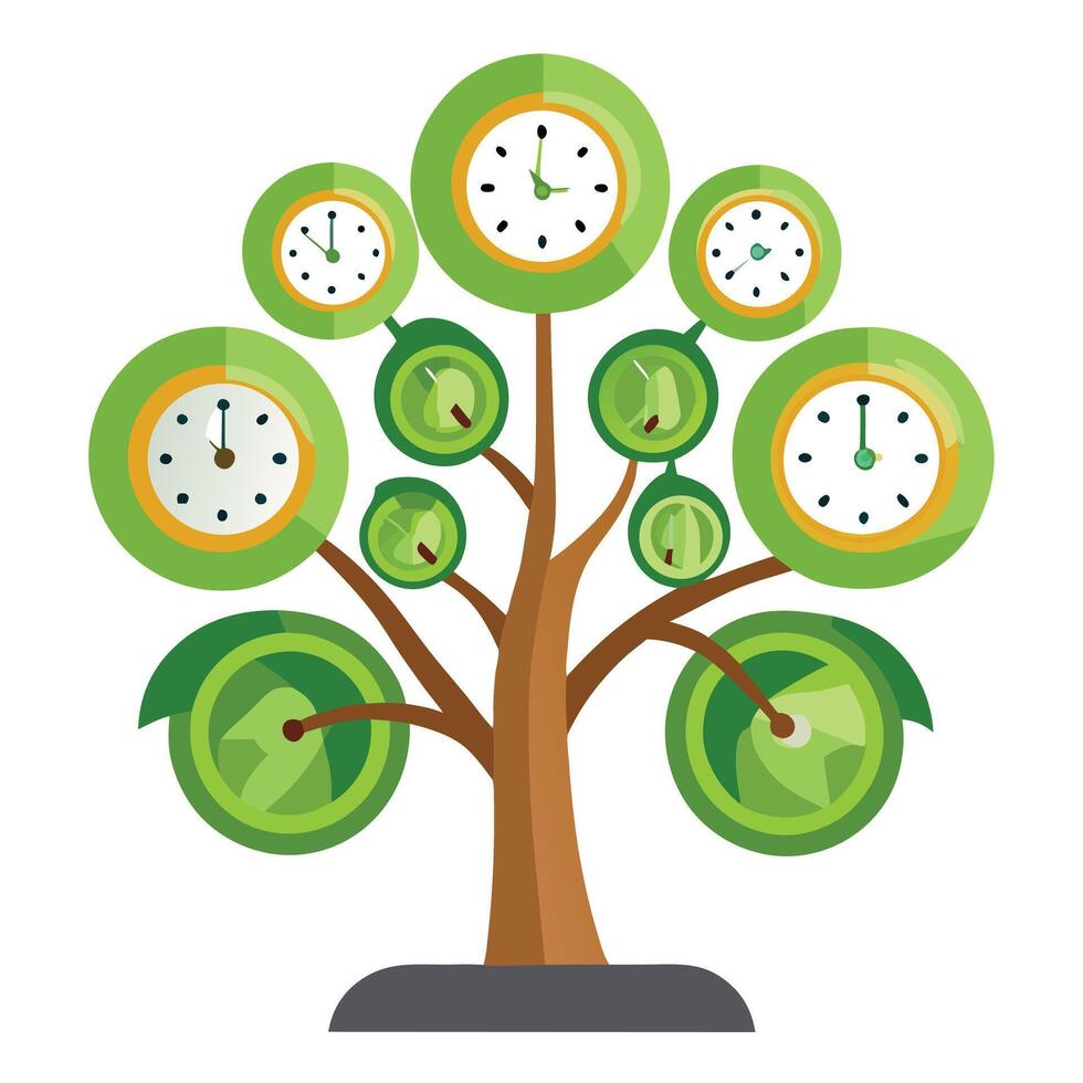 Designed Tree Stopwatch and Clock Leaves vector