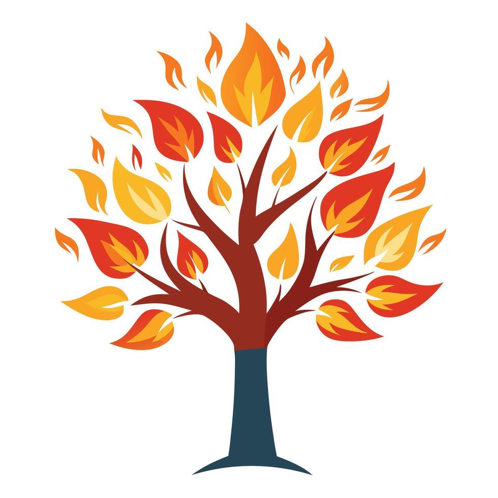 Designed Tree Stylized Fire Flame Leaves vector