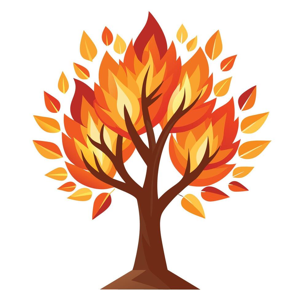 Hot Tree Stylized Fire Flame Leaves vector