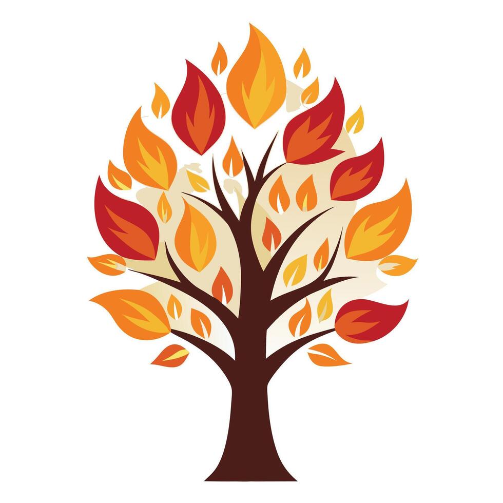 Burning Tree Stylized Fire Flame Leaf Design vector