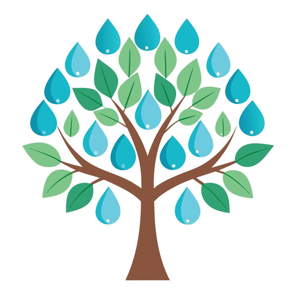 Unique tree artwork featuring creatively designed raindrop-shaped leaves for artistic projects vector