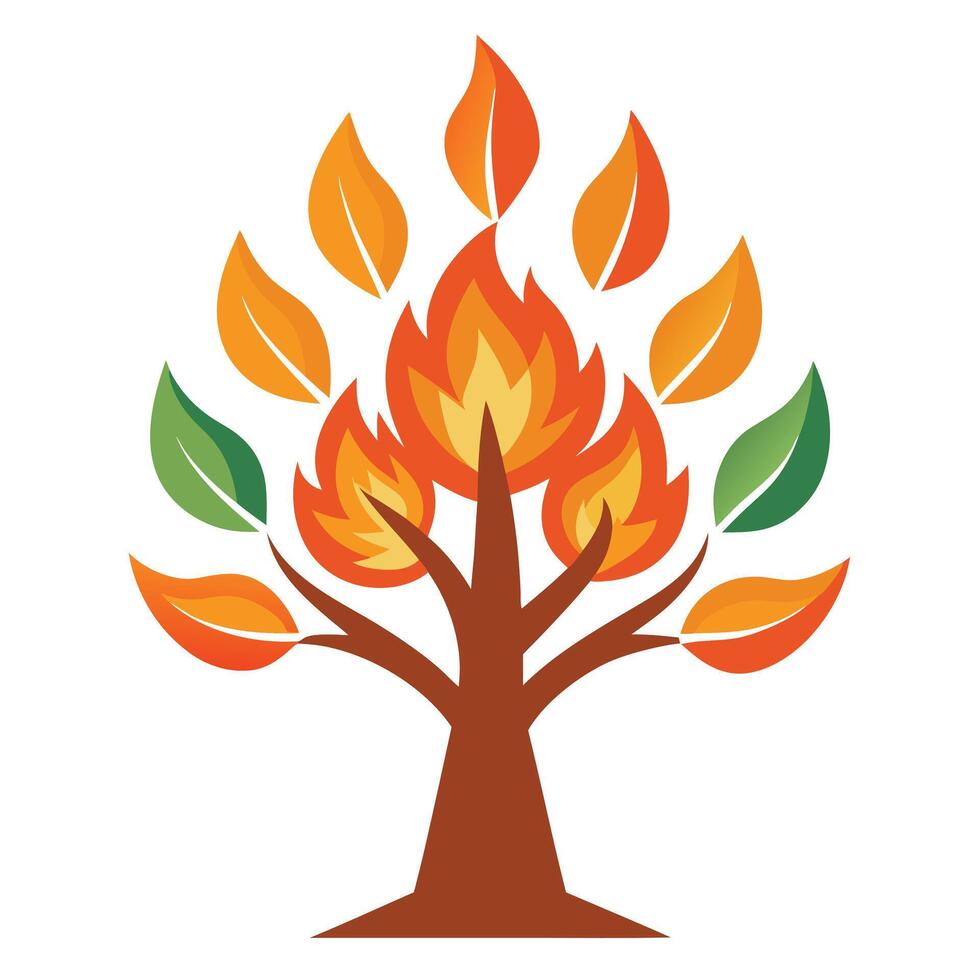 Designed Tree Stylized Flames as Leaves vector