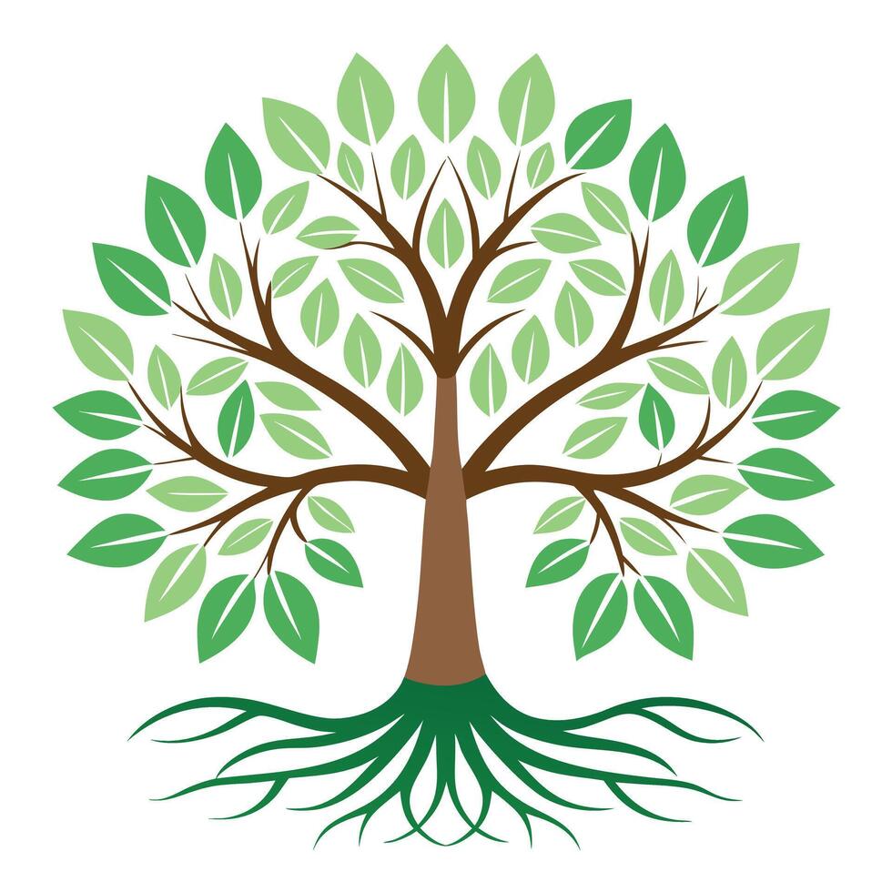 Unique tree illustration featuring stylized roots artistically arranged to create a flowing network vector